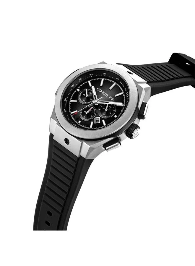 CERRUTI 1881 Ruscello Declination Black Dial Silicone Strap Chronograph Watch for Men, 48mm